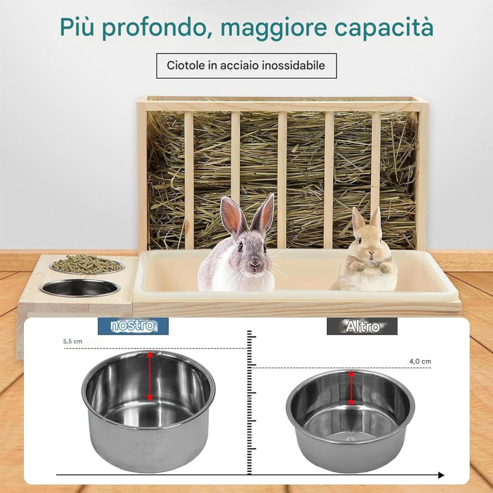 Mangiatoia per fieno per piccoli animali - Piattaforma di alimentazione in legno, distributore di cibo per criceti, unità di alimentazione durevole per animali | Soluzione di mangime per fieno e pelle