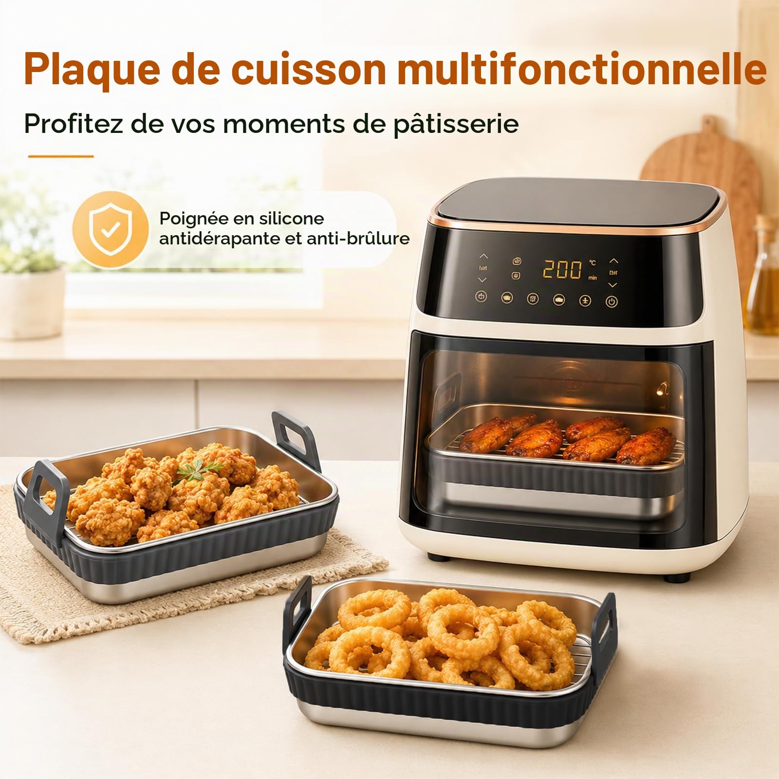 2 Plats Pour Air Fryer En Acier Inoxydable, Compatibles avec Heißluftfritteuse AF400EU/AF500EU/AF451EU/DZ400EU, Plat Four Avec Couvercle Et Poignées Amovibles, Accessoire pour Airfryer, Sans BPA