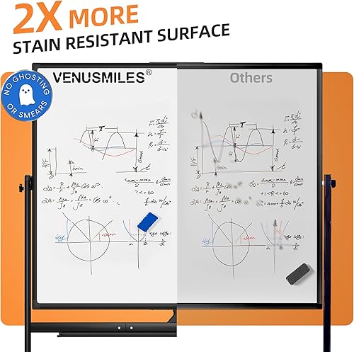 Miniatura 4 de Pizarra blanca rodante, pizarra blanca de 48 x 60 pulgadas con soportes movibles de borrado en seco sobre ruedas, pizarra blanca grande de doble