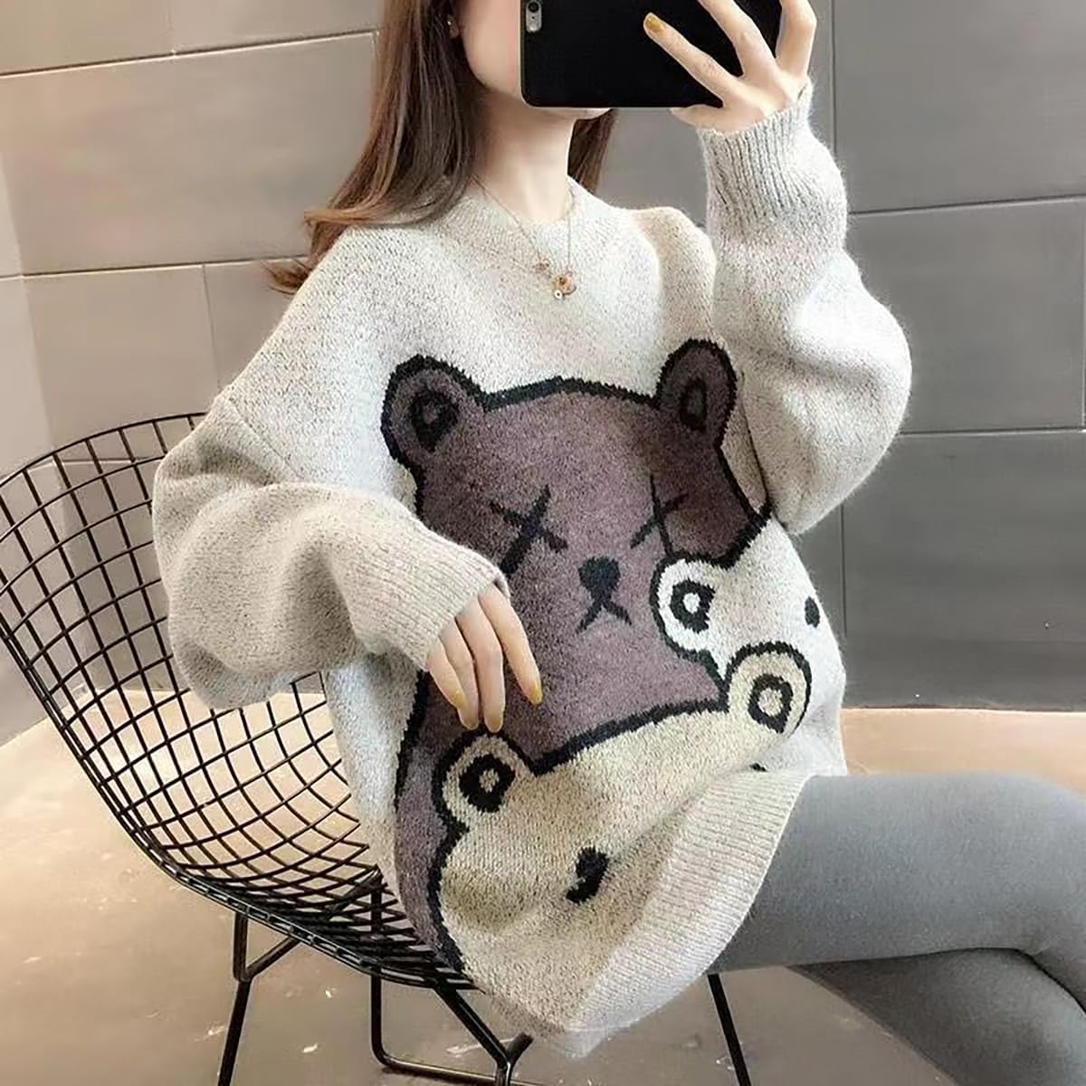 Gothic Sweater Harajuku Pullover Cute Sweater Sports Leisure Trend Warm Street Lazy Bear Jacquard Hip Hop