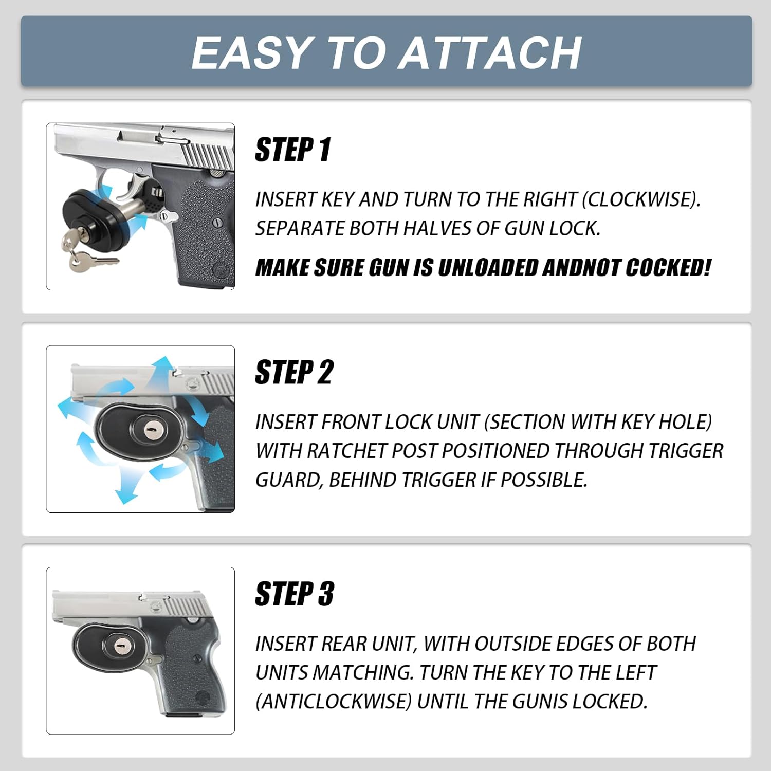 8 Packs Gun Trigger Lock with Keys, Gun Lock for Firearms Rifles, Shotgun, Handgun, Pistol Accessories