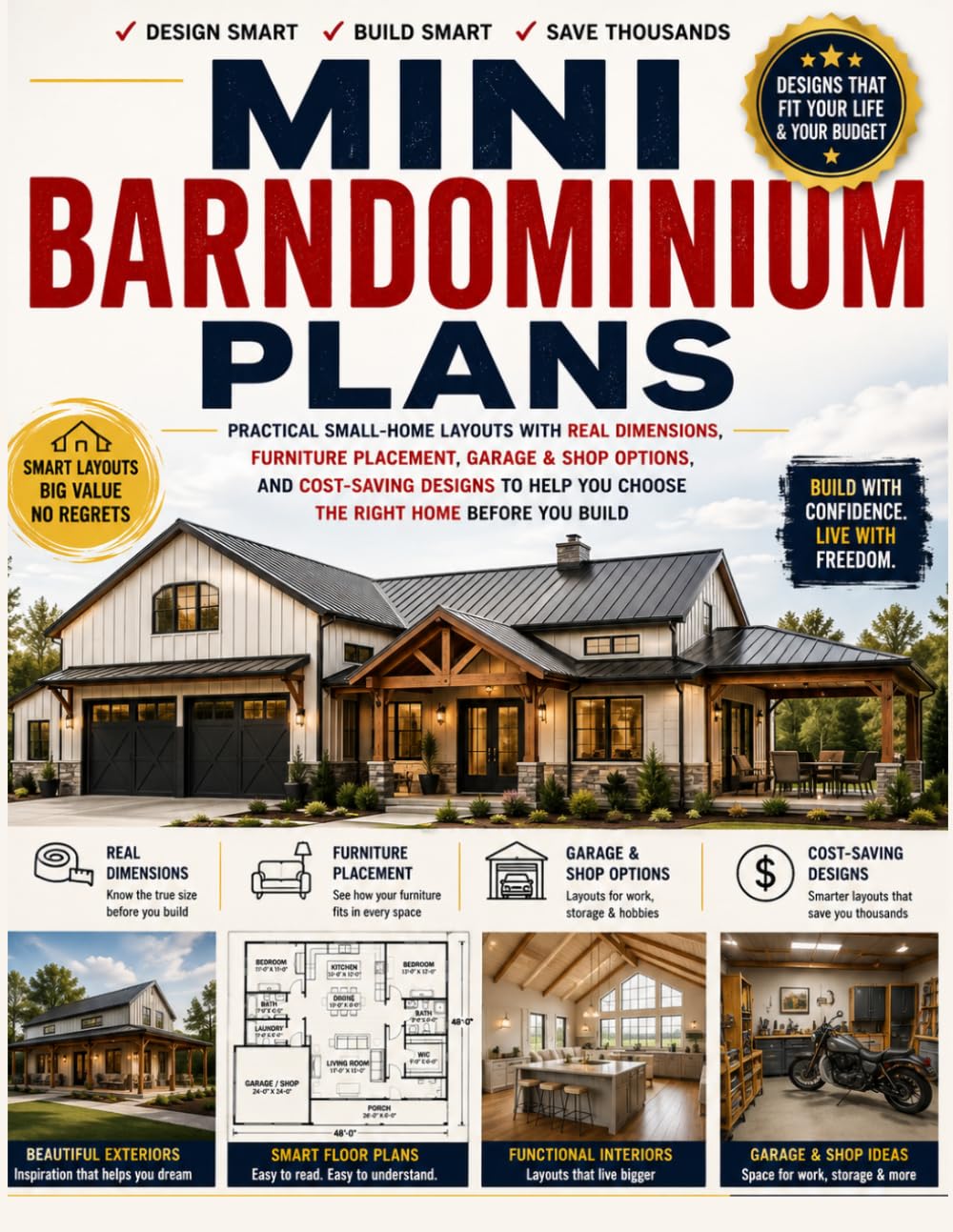 Mini Barndominium Plans: Practical Small-Home Layouts with Real Dimensions, Furniture Placement, Garage & Shop Options, and Cost-Saving Designs to Help You Choose the Right Home Before You Build