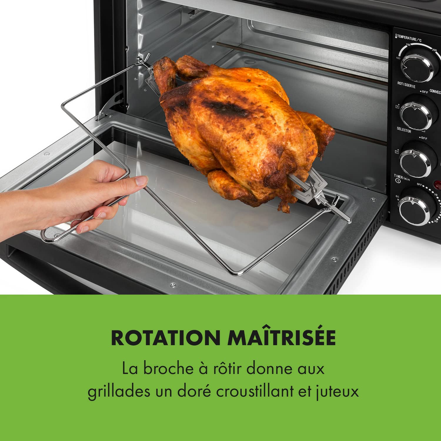 Klarstein MasterChef Mini four 100–230 °C, rôtisserie, fonction air circulant, minuteur, double porte en verre, chaleur supérieure et inférieure, éclairage intérieur, acier inoxydable Noir - 45 l