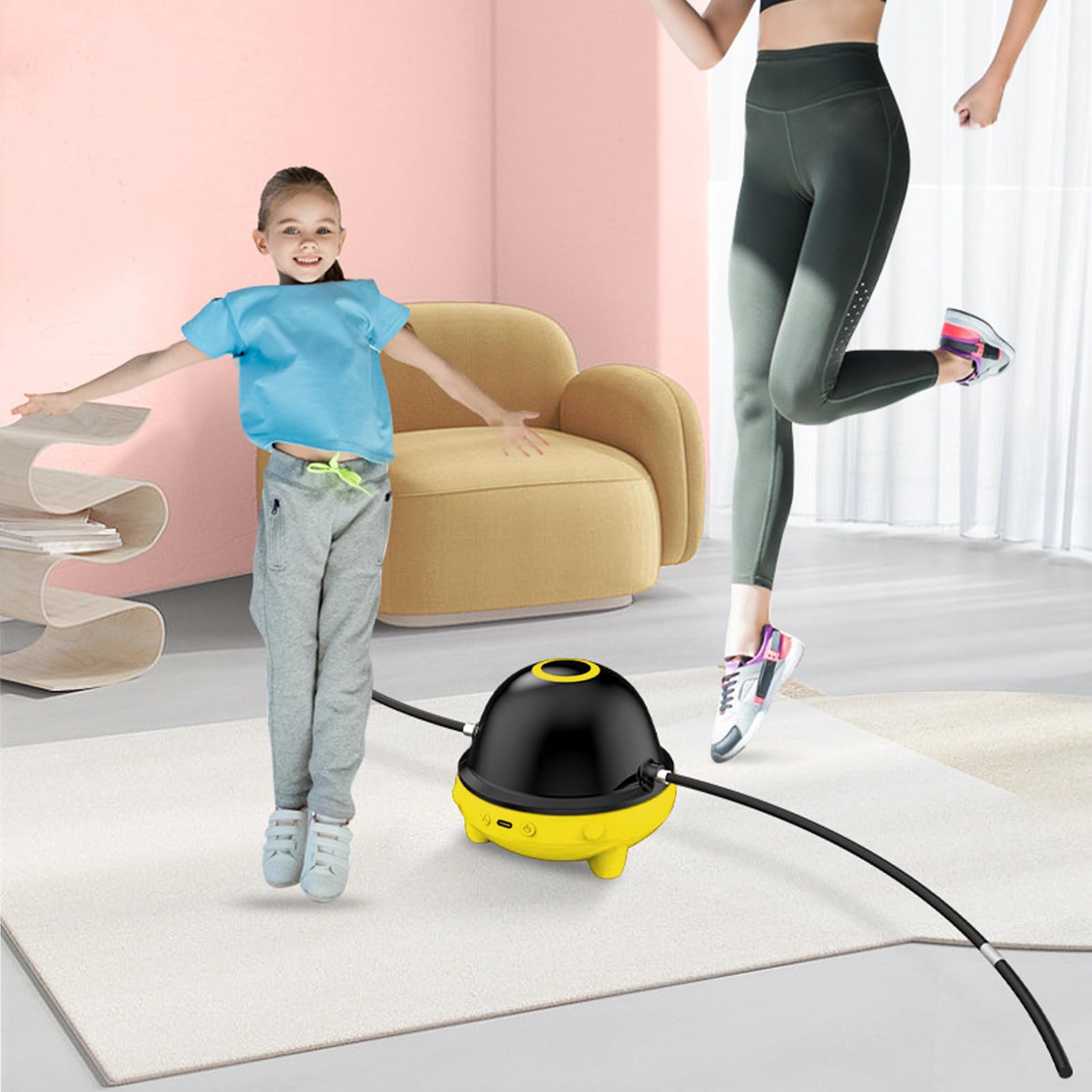 Skakanka, cyfrowy licznik skoków, muzyczny trener fitness, 10-biegowy bezprzewodowy, ładowanie typu C, do treningu w pomieszczeniach, 5,12 x 5,12 x 3,74