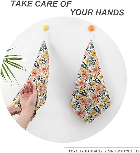 Miniatura 4 de Decorative Hand Towels for Bathroom - Retro Lily Print Soft Absorbent Small Bath Hand Towels for Kitchen, Farmhouse, Spa, Hotel, Guest Tea and