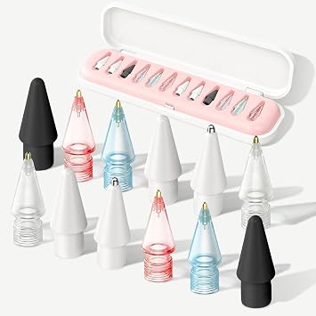 12 Pack Replacement Tips for Apple Pencil, Needle IpadPencil Nibs with Case, No Wear Out Pencil Tip for Apple Pencil 2nd Gen/1st Gen/USB C/Pencil Pro, IPad Pro Pencil Sets Pink