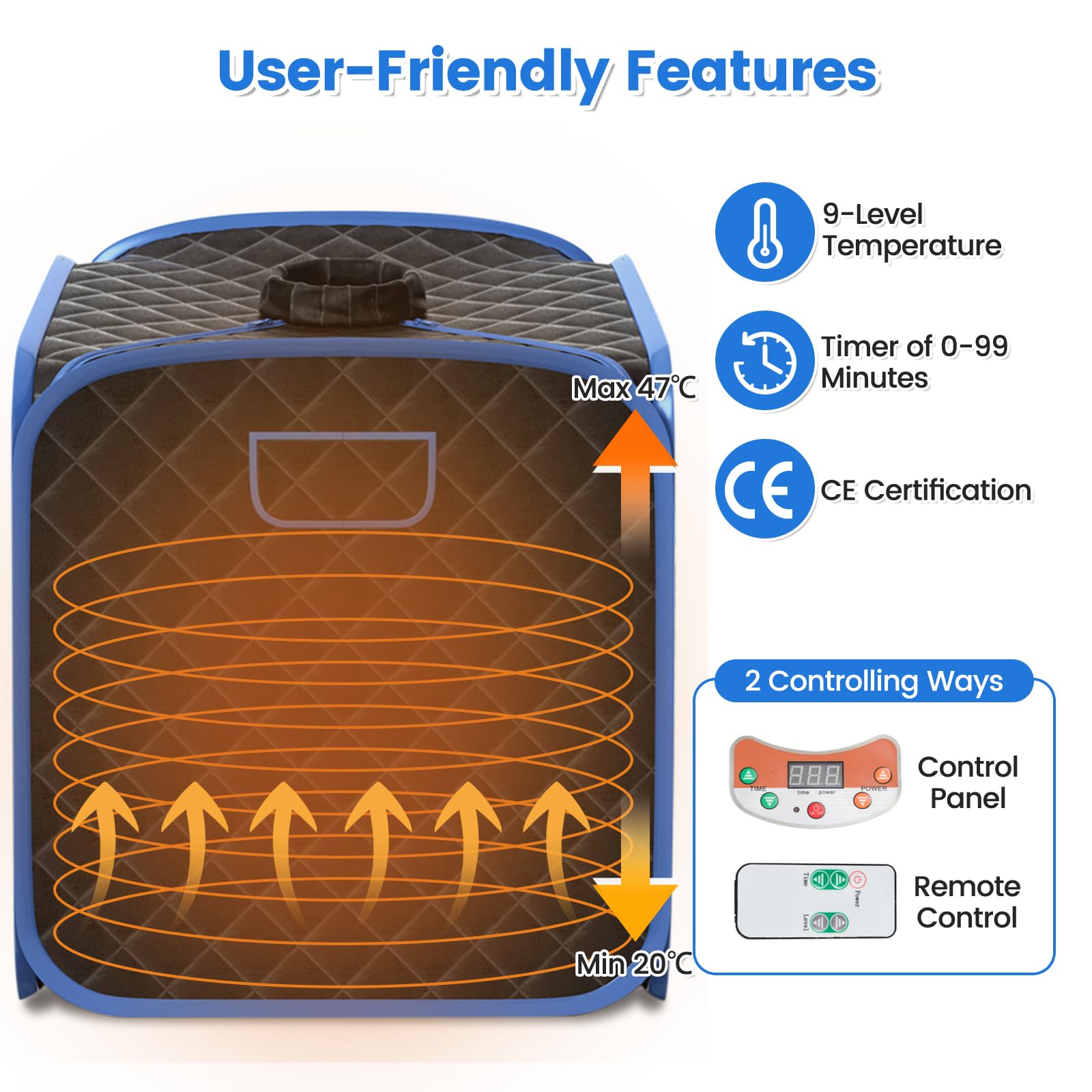 HOMASIS Mini Sauna De Vapor Portátil, Tienda de Sauna Plegable De Vapor 2 L, Sauna Para Hogar Con Control Remoto, Masajeador Móvil con 9 Grados De Temperatura Y Temporizador, 85x84x106cm (Negro)