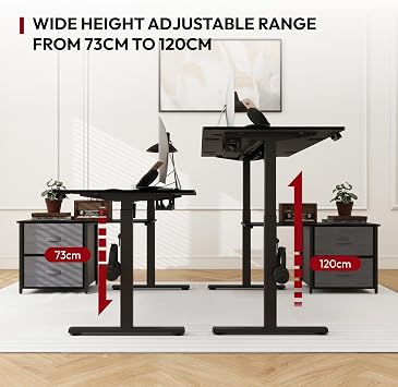 SANODESK 160x70cm Electric Standing Desk L-Shaped Standing Desk Height Adjustable Sit-Stand Table with Dual Drawers for Home Office – Black