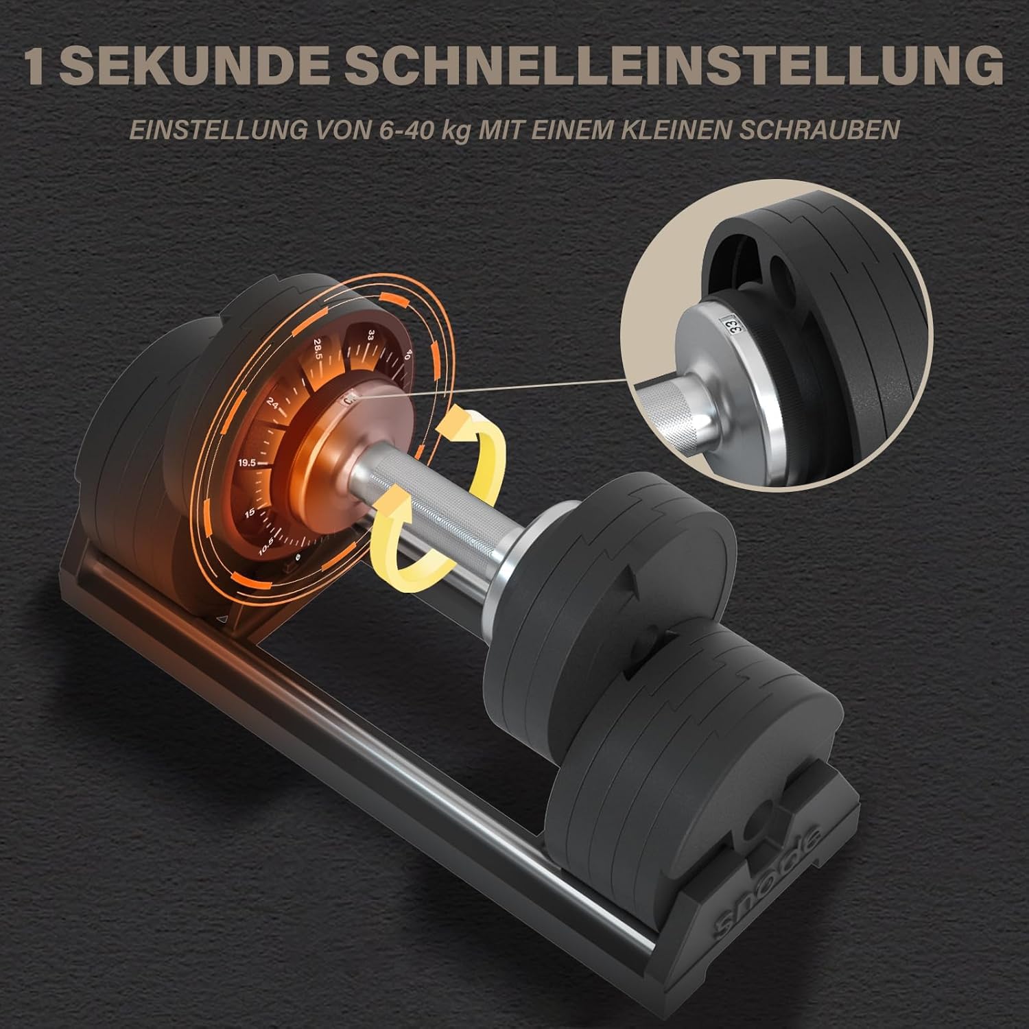 SNODE Fallschutz-fest verstellbare Hanteln –40 kg – Set aus 2 Gusseisen-Hanteln AD85 – Vielseitige Fitness-Gewichte fürs Home Gym zur professionellen Kraftausdauer-Training