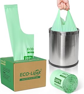 ECOLipak 2.6 Gallon 100ct Small Compostable Kitchen Trash Bags with Handles | Biodegradable Plant-Based, Garbage Waste Bags for Countertop Bin, pet mess, US BPI ASTM D6400 and OK Compost Home Certified