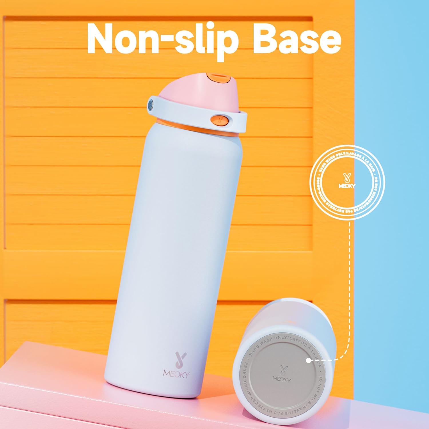 40 oz Insulated Water Bottle with Straw: Meoky Stainless Steel Metal Water Bottle with 2-in-1 Lid - Leak Proof, Cold for 24 Hours, Protective Silicone Base, BPA-Free for Gym Sports, Periwinkle - Image 8