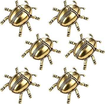 KKBES 6 Pieces Brass Beetle Figurines, Vintage Beetle Miniature Statues for Home Office Outdoor Decors