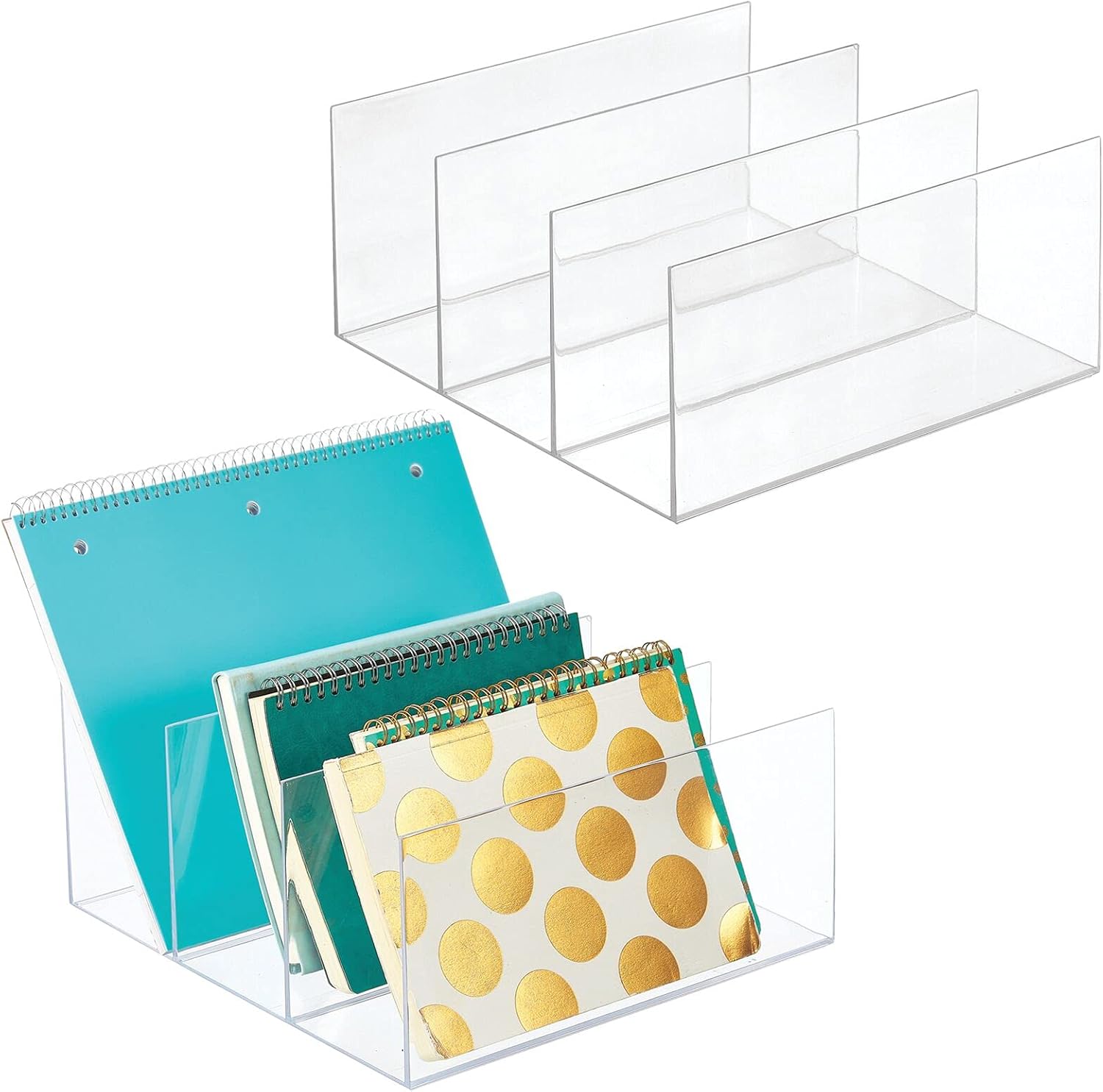 mDesign Plastic Divided Desktop Organizer for Papers, Envelopes, Stationary, Pens, Office Supplies - for Home, Office Storage - 5 Sections - Clear: Home & Kitchen