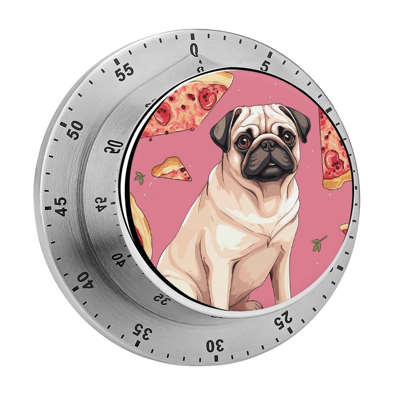 Pug Pizza Pink Visual Timer Chef Cooking Timer Clock with Loud Alarm Mechanical Desk Timers Countdown Reminder Magnetic Exquisite Stainless Steel Body Timers