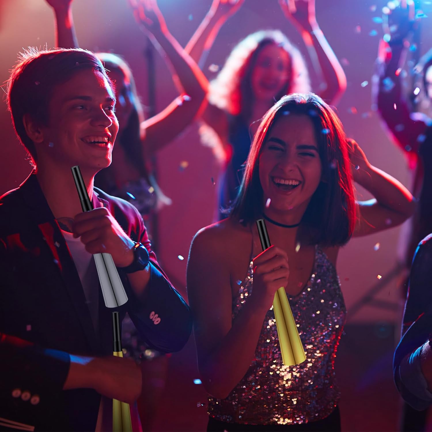 Syhood 36 Pcs 2026 New Years Party Horns Gold Black Silver Noise Makers Glitter Metallic Blowers New Year's Eve Party Favors Supply