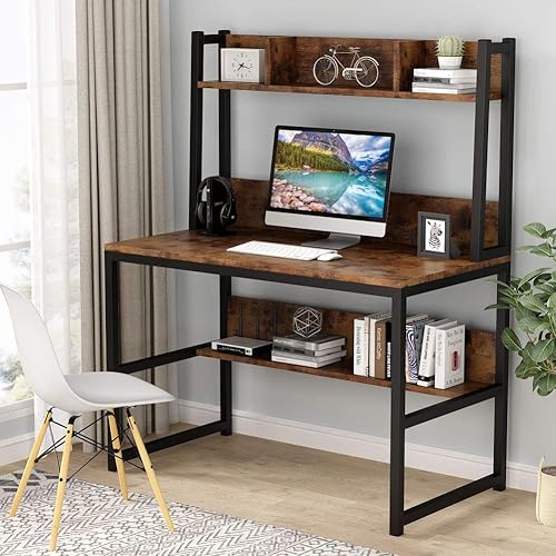 Miniatura 4 de Tribesigns Computer Desk with Hutch, 42" Study Desk with Bottome Storage Shelve, Workstaion for Home Office, Small Space, 42" W x 19" D x 55" H