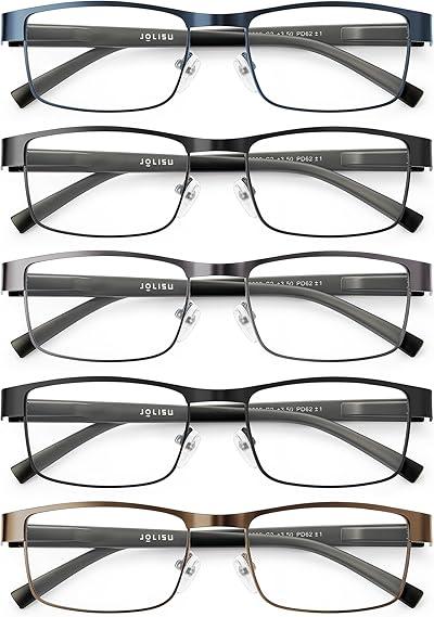 JOLISU 5-teiliges Lesebrille Herren – Blaulichtfilternde Computerbrille mit dünnem Metallrahmen für Herren/Damen