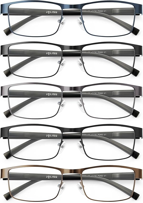 JOLISU 5-teiliges Lesebrille Herren – Blaulichtfilternde Computerbrille mit dünnem Metallrahmen für Herren/Damen