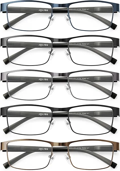 JOLISU 5PCS Reading Glasses Men - Blue Light Blocking Computer Metal Thin Frame Readers For Mens/Women（2.00）