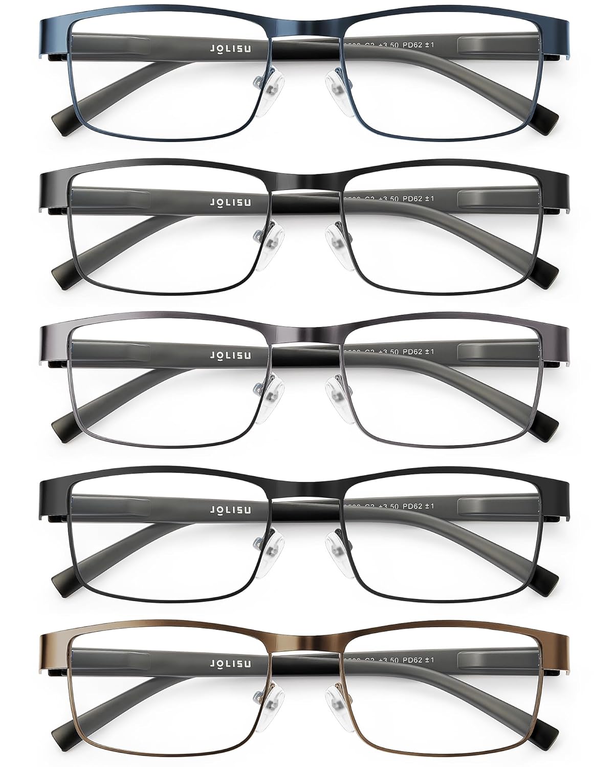 JOLISU 5PCS Reading Glasses Men - Blue Light Blocking Computer Metal Thin Frame Readers For Mens Women 2