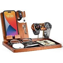 Wood Nightstand Organizer for Men, Fathers Day Gift for Dad Husband, Birthday Anniversary Retirement Idea, Desk &amp; Bedside EDC Tray for Key Wallet Watch