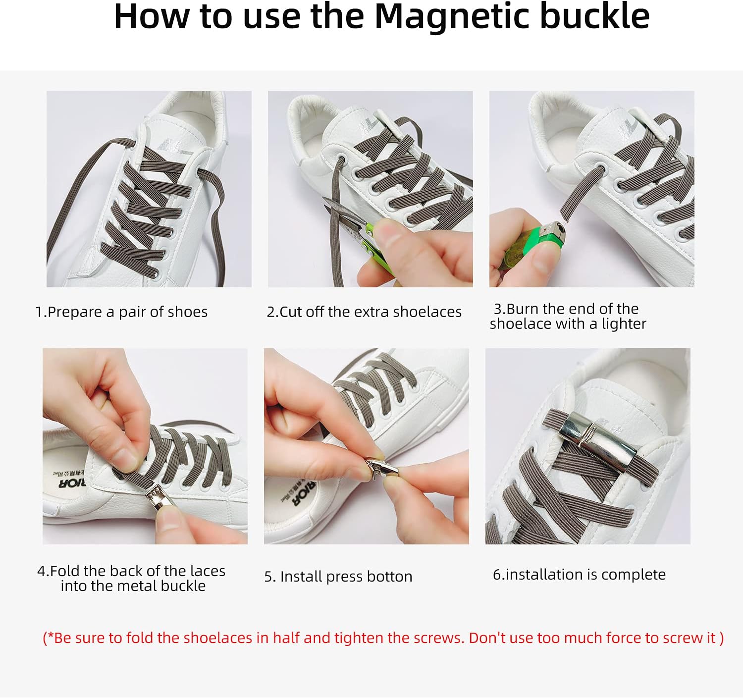 6Pcs Shoelaces Buckle Lock Metal Quick Magnetic No Tie Shoelaces Magnetic Shoe Strings for Adults - Image 5