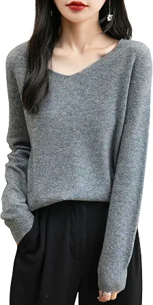 Chanyarn Women's 100% Merino Wool V-Neck Sweater