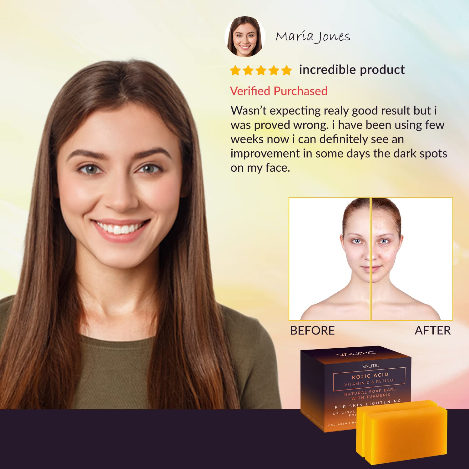 Valitic Kojic Acid Vitamin C and Retinol Soap Bars with Turmeric for Skin Lightening Original