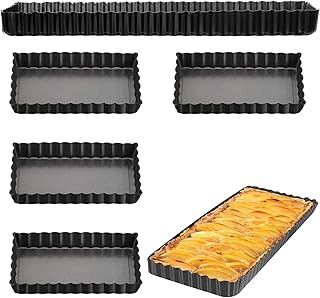 Paquet de 7 Moules à Gâteau Carré Avec Fond Amovible, Paquet de 1 moule à Gâteau Antiadhésif de 14 po et Paquet de 6 petits Moules à Gâteaux Quiche de 4 po