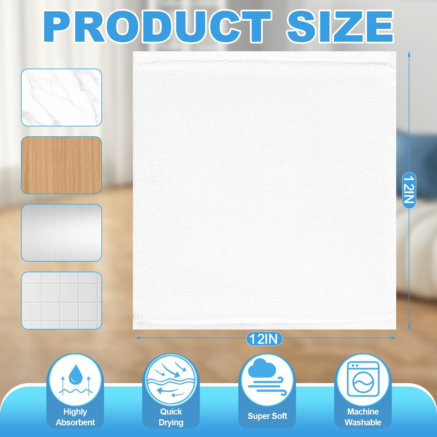 36 Pack 100% Cotton Wash Cloth, 12x12 Inch Highly Absorbent and Soft Feel Fingertip Towels, Machine Washable Washcloths for Bathroom, Gym, Hotel, Spa and Kitchen, White