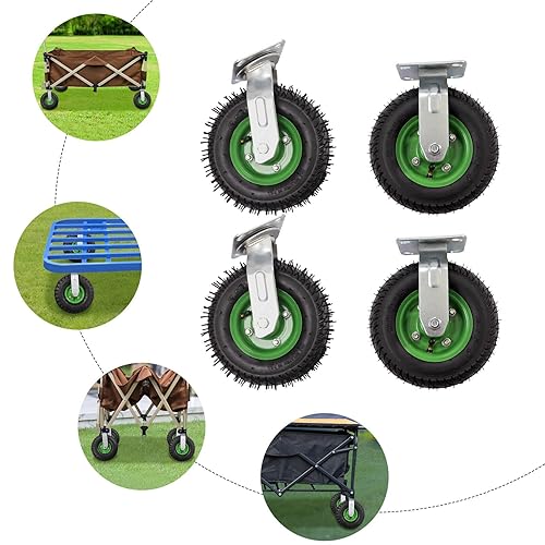 Miniatura 7 de Ruedas neumáticas de 10 pulgadas, 4 ruedas industriales, ruedas inflables de goma resistente, montaje en placa, juego de ruedas neumáticas de 10