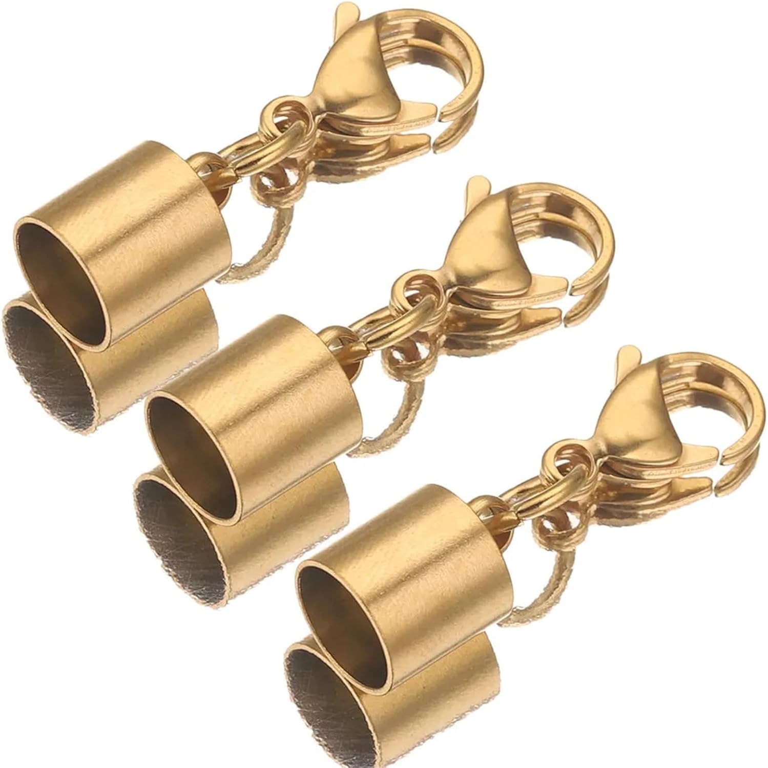 Fold Over Cord Ends 25pcs Stainless Steel Rope Tassel Stopper Lobster Clasp Leather CrimpTip Connection for Necklace, Leather Rope Jewelry Making(G8MM)