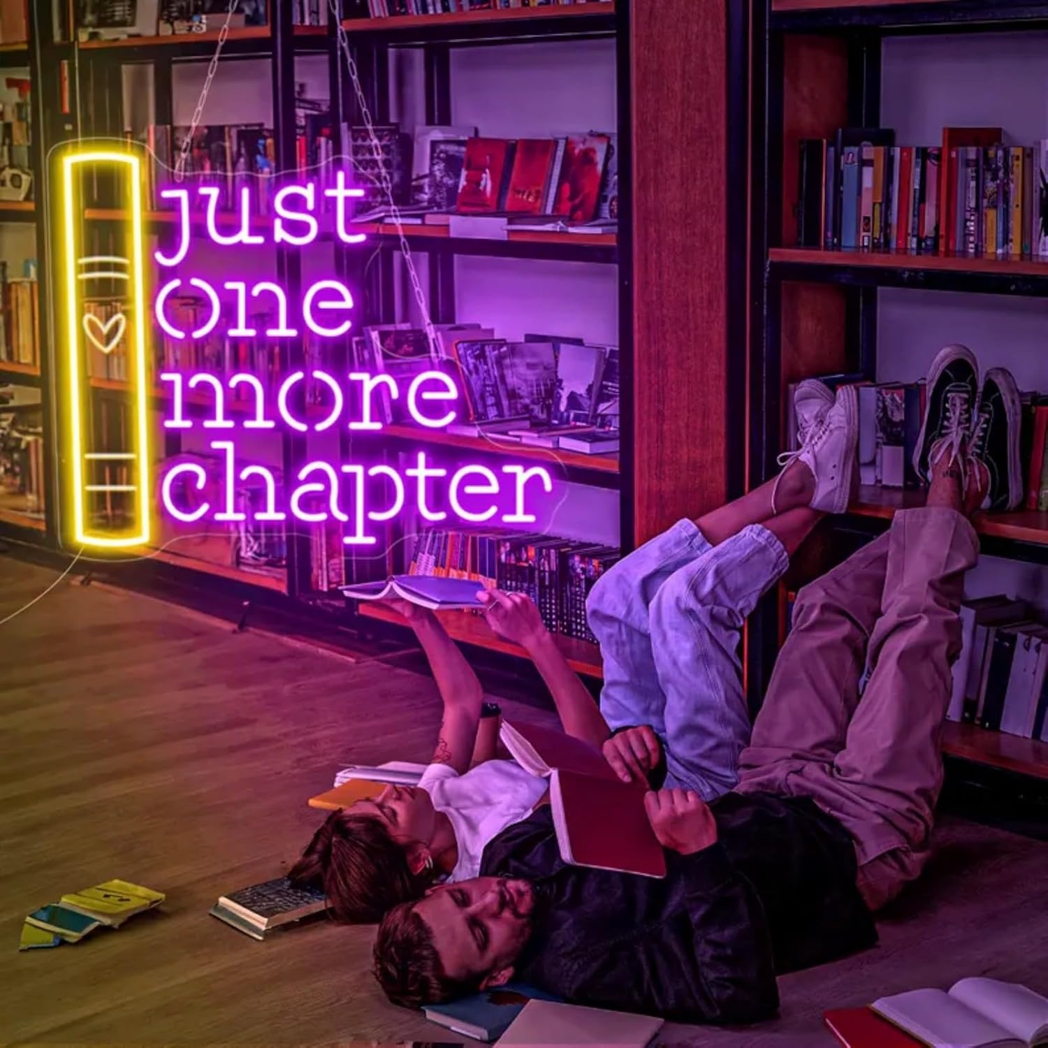 Just One More Chapter Neon Sign, Book Lover Gift, Book Room Decor, Custom Neon Sign, Gifts for Bookworms, Book Reader Sign, Book Wall Art for Book Club Classroom Read Corner Kid's Reading Study Room