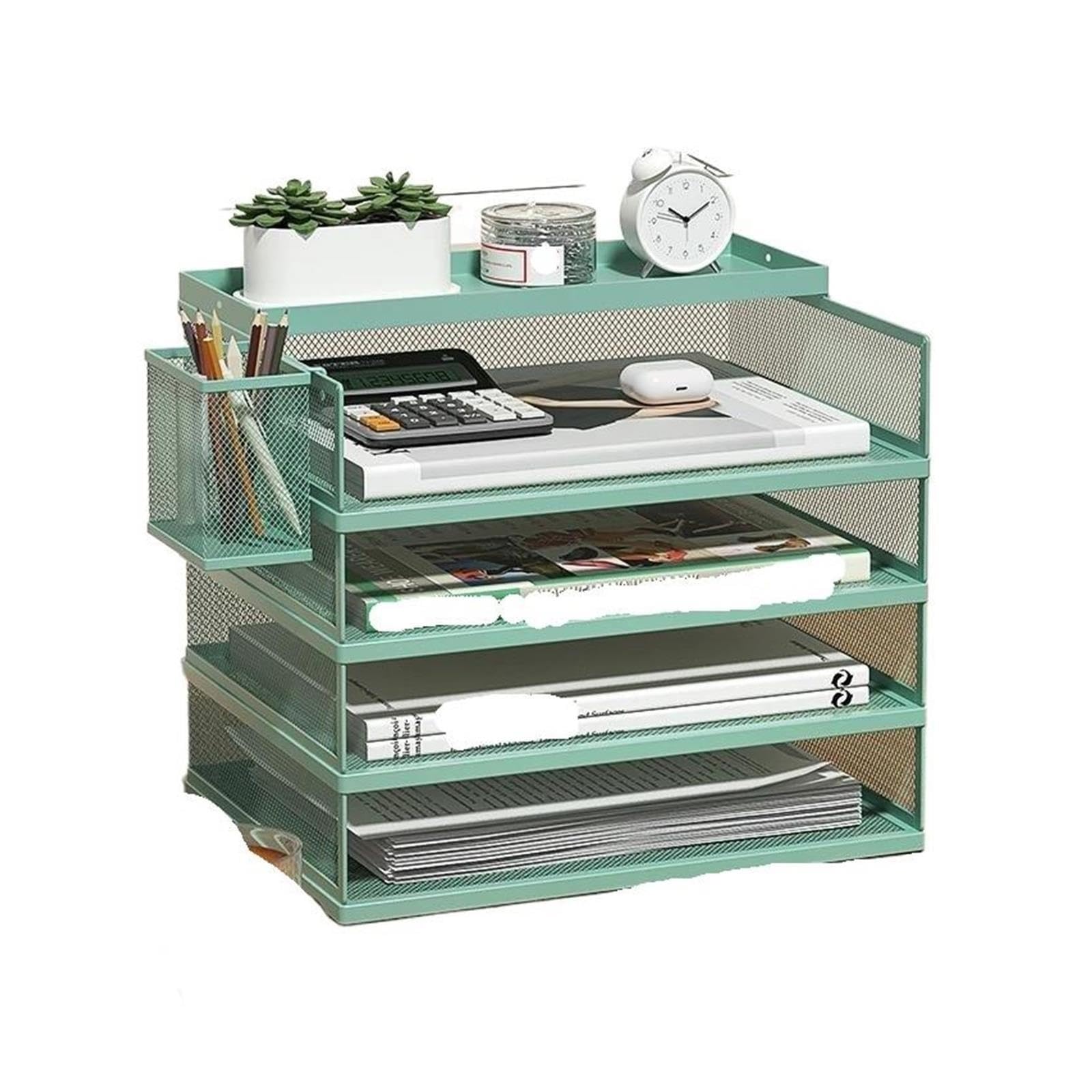 Organizzatore Scrivania Vassoio for lettere impilabile verde a 4 livelli