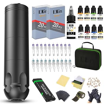 INKin Tatoo Machine Kit for Beginners, Tattoo Gun with 3.5mm Stroke Length for Starters Complete Kit, Ultra-One Tattoo Machine with 1600mAh Battery and 20PCS Tattoo Needles Assorted