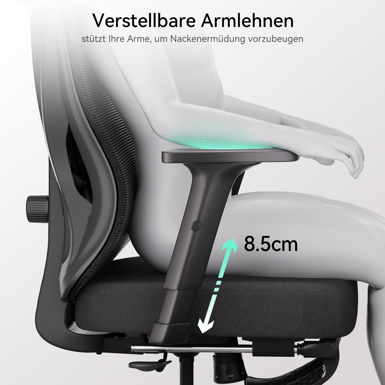 Hbada P5 Ergonomischer Bürostuhl, Schreibtischstuhl mit Verstellbarer Lordosenstütze, atmungsaktive elastische Sitzkissen, Integrierte Fußstütze, Computerstuhl schwarz
