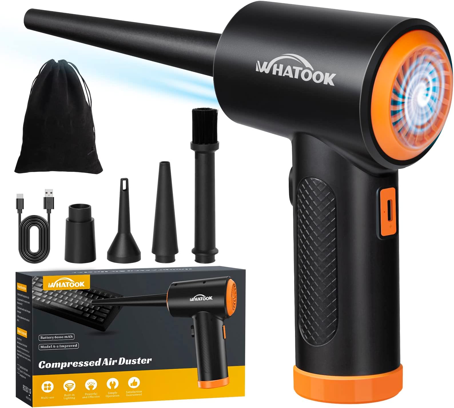 Compressed PC Air Cleaner Duster, Electric Air Blower for PC Cleaning 3-Speed Cordless 60000 RPM Rechargeable Reusable Compressed Air Dusters for Laptop Computers Keyboard