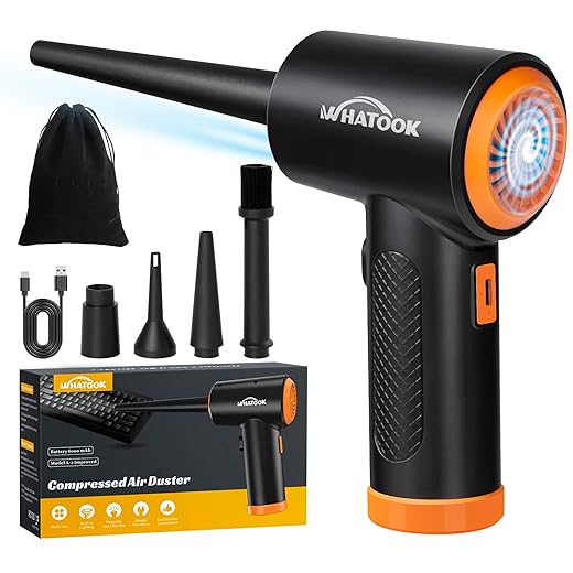 Soplador de Polvo Eléctrico，Plumero de Aire Comprimido，Potente 3 Velocidades 60000 RPM，Batería Recargable de 6000 mAh，con Luz LED, para Ordenador, Coche, Oficina,Sofá，Sustituto de Aire Comprimido