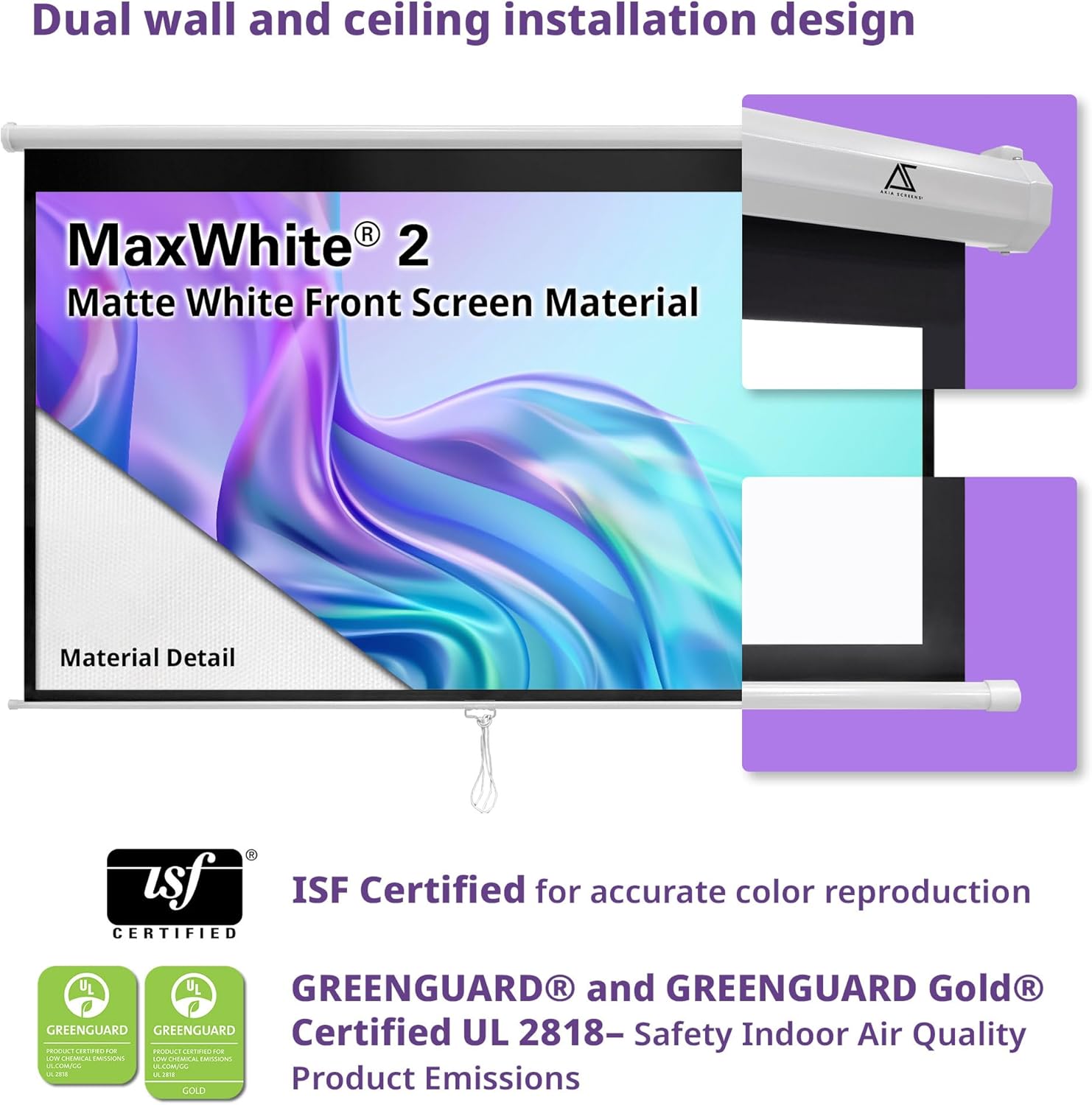 Akia Screens 100 inch Projector Screen Pull Down Manual B 4:3 or 92" 16:9, 95" 16:10 8K 4K HD 3D Ceiling Wall Mount White Portable Projection Screen for Indoor Movie Home Theater Office AK-M100V1 8