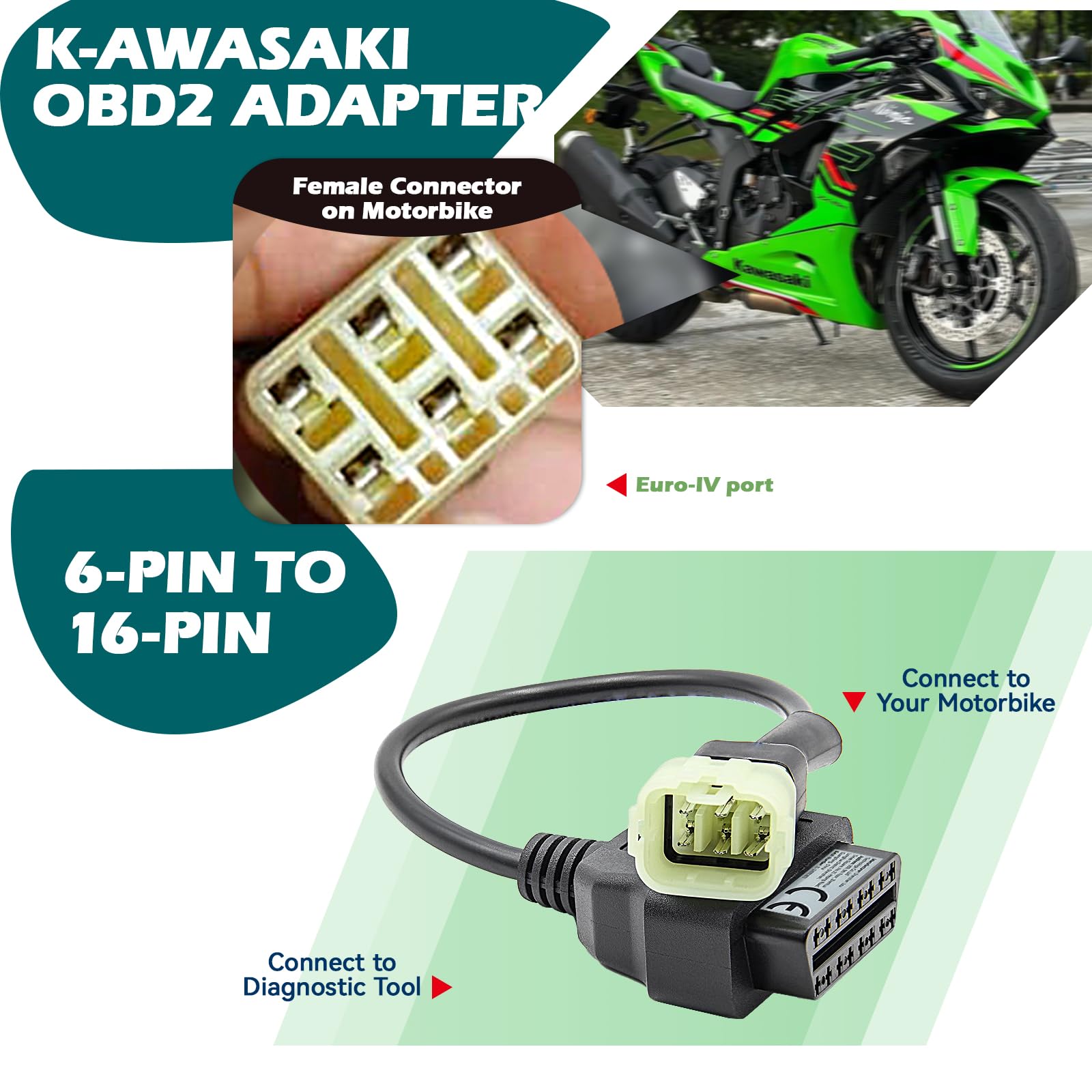 Amazon.co.jp: KawasakiオートバイOBD2アダプター用、6ピンから16ピン