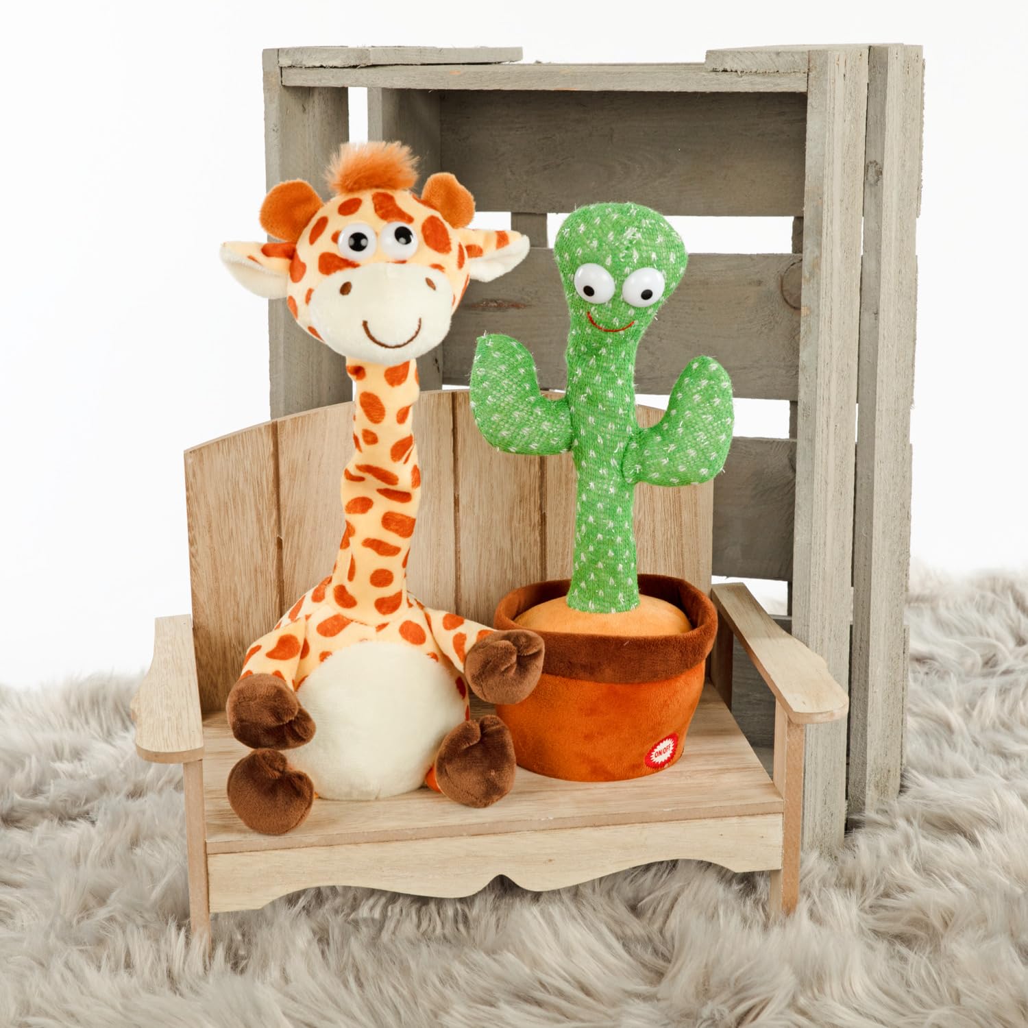 Idena 40366 - Kaktus Chatterbox ze światłem, ok. 33 cm, pluszowa zabawka powtarza wszystko zabawnym głosem i porusza się, zasilana bateriami
