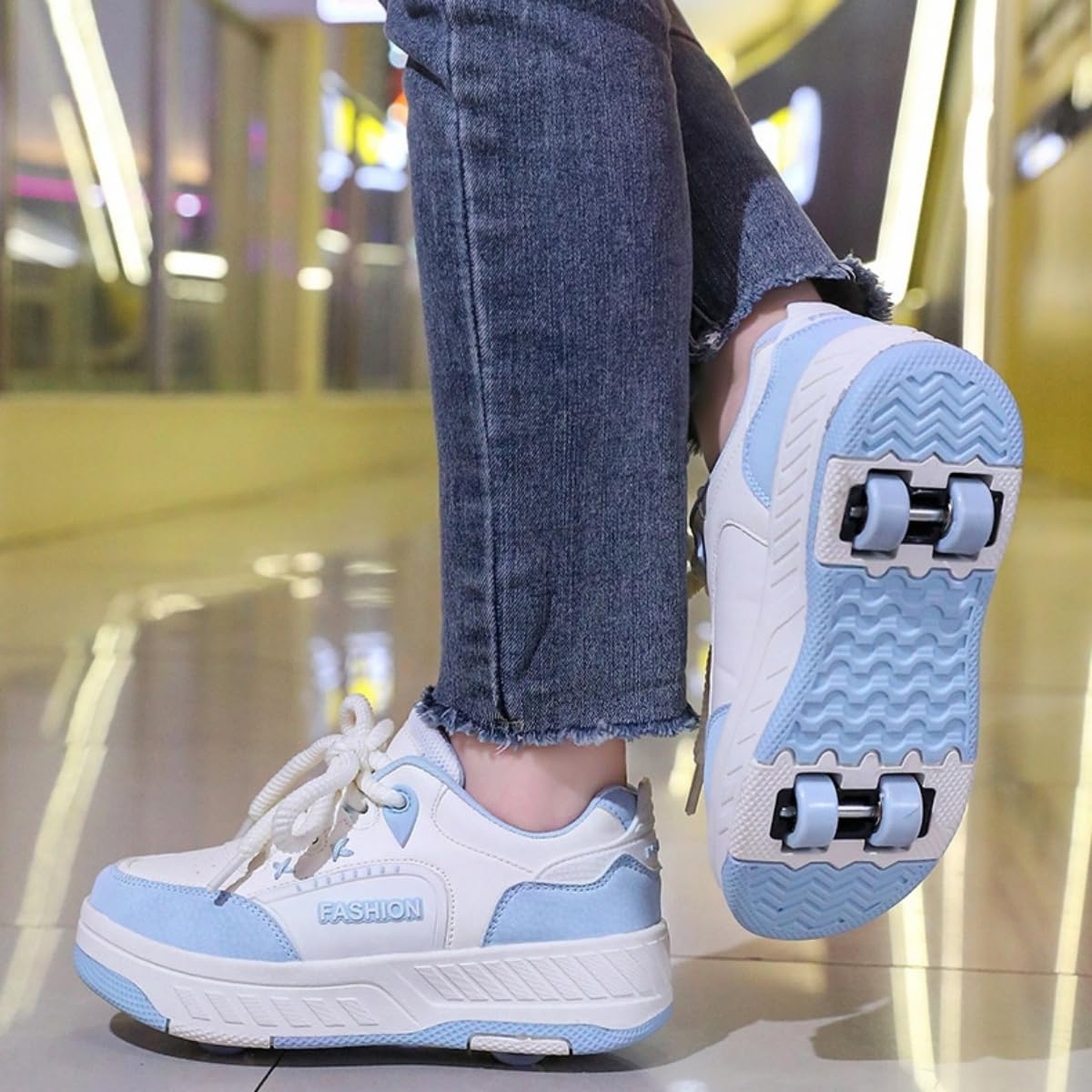 Mateju Schuhe mit Rollen für Mädchen un Junge, Kinder Rollschuhe mit 4 Rollen Abnehmbar, Unisex Schlicht Komfort Outdoor Sportschuhe Skateboardschuhe 2-in-1 Turnschuhe