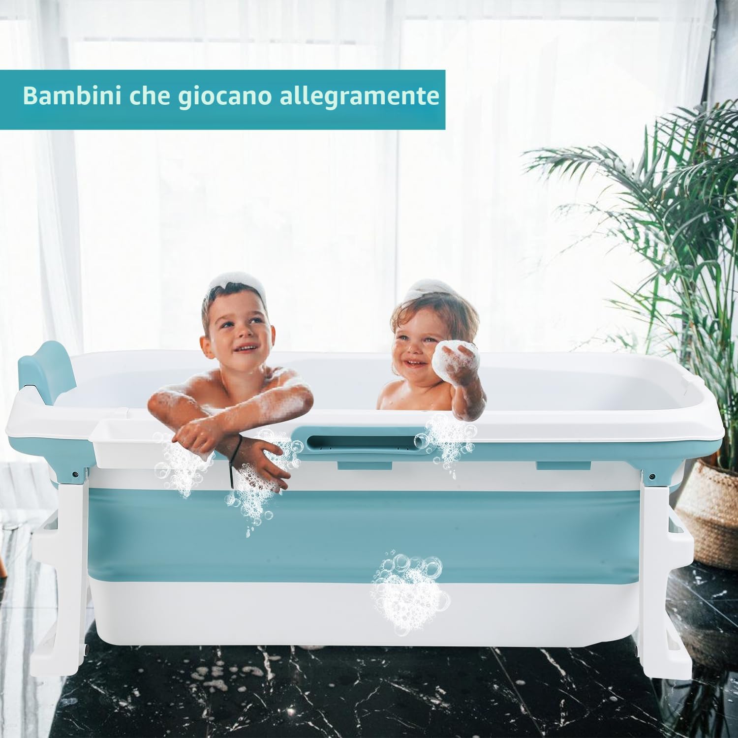 Vasca da bagno pieghevole per adulti, adatta per bagno, doccia e balcone. Ideale per bagni piccoli, dotata di cestino per il sapone e cuscino cervicale, pratica e portatile (118, blu)