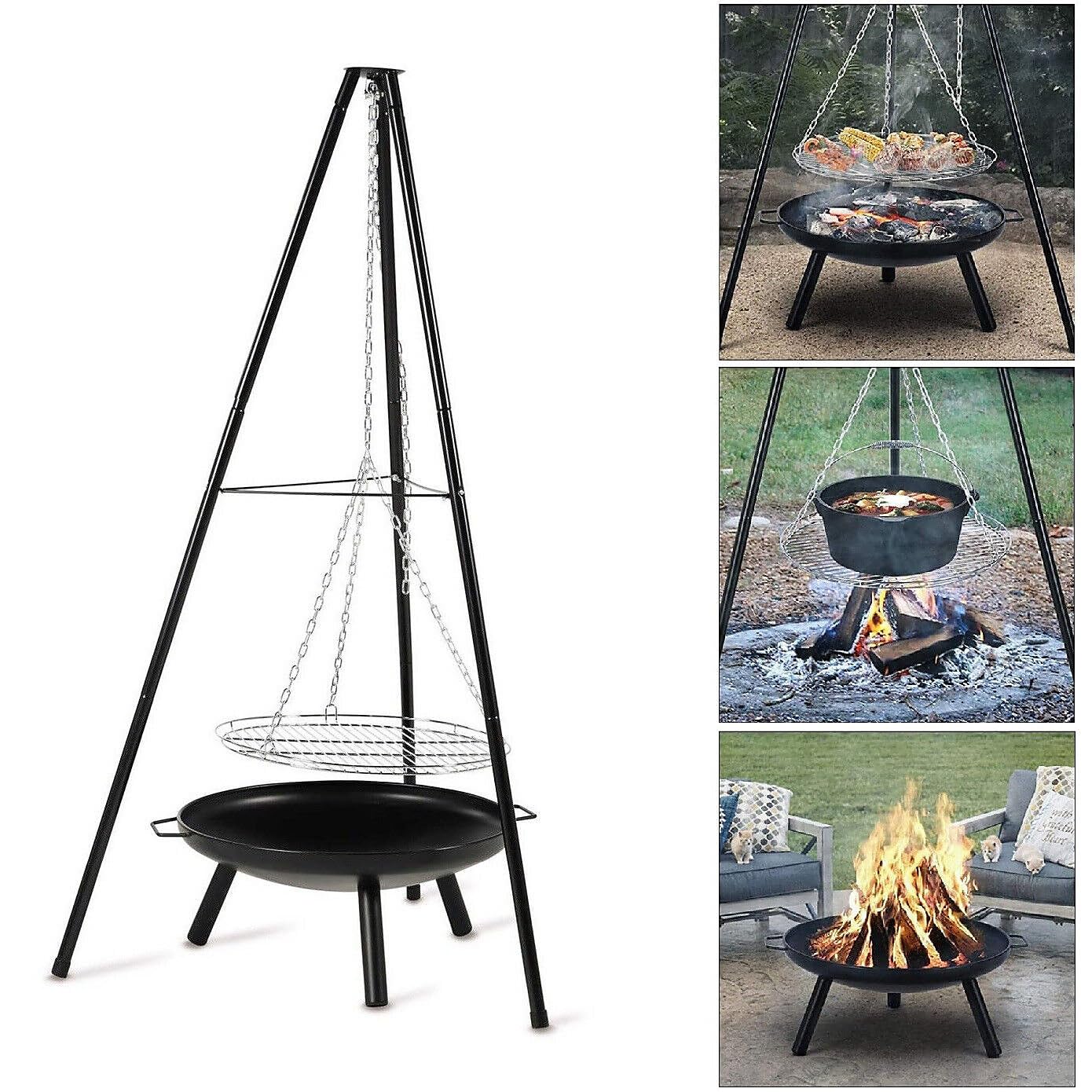 Tripod Outdoor Fire Pit BBQ Bowl Round Barbecue Grill Extra Large