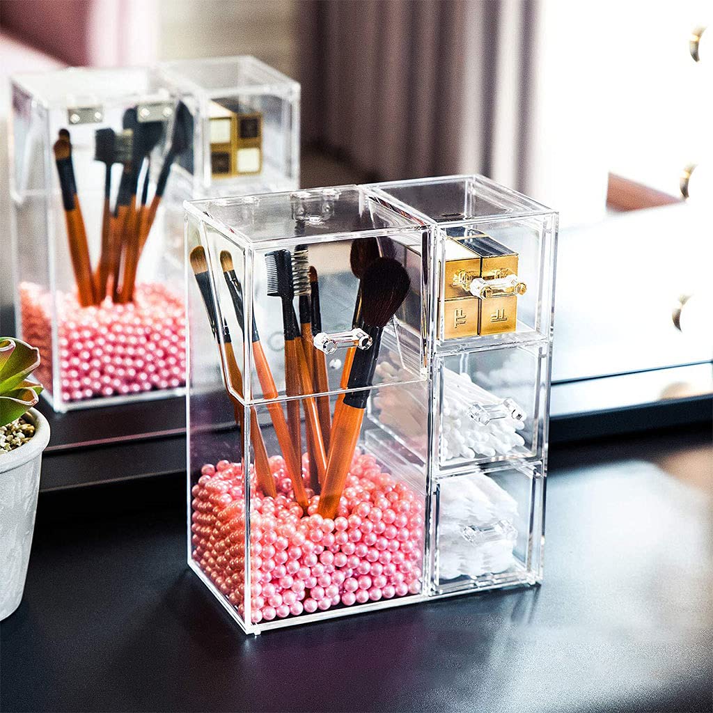 Porta pennelli Trucco Copertura Antipolvere Organizer in Acrilico Trasparente Perla Senza cassetto