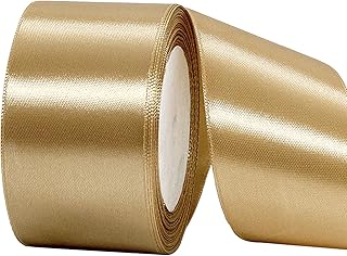 22m Champagne Gold Ribbon Satin Ribbon 50mm Wide,Thick Gold Ribbon Gift Ribbon Fabric Ribbon Christmas Ribbon Gift Wrapping Hair Bow Cake Craft Car Wedding Party Valentine's Day Xmas Decoration
