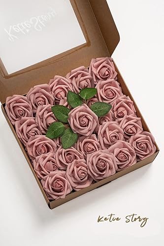 Miniatura 6 de KetieStory Flores artificiales, rosas falsas con tallos, 50 unidades, ramo de flores verdes, decoración del hogar, flores en jarrón, arreglos de