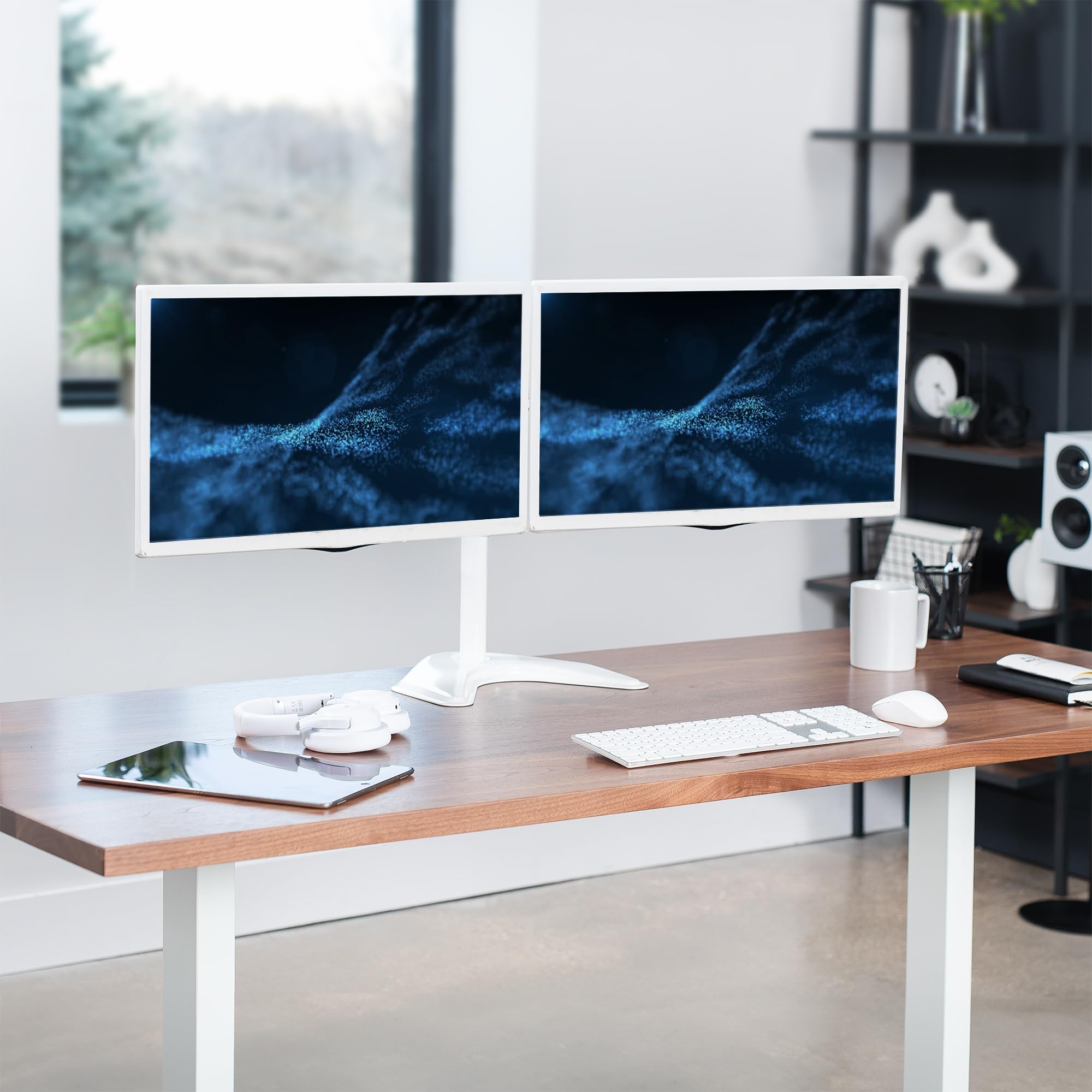 VIVO Supporto per monitor LCD a doppio LED, supporto da scrivania per 2 schermi fino a 27 pollici, braccio completamente regolabile resistente con VESA max 100x100mm, bianco, STAND-V002FW