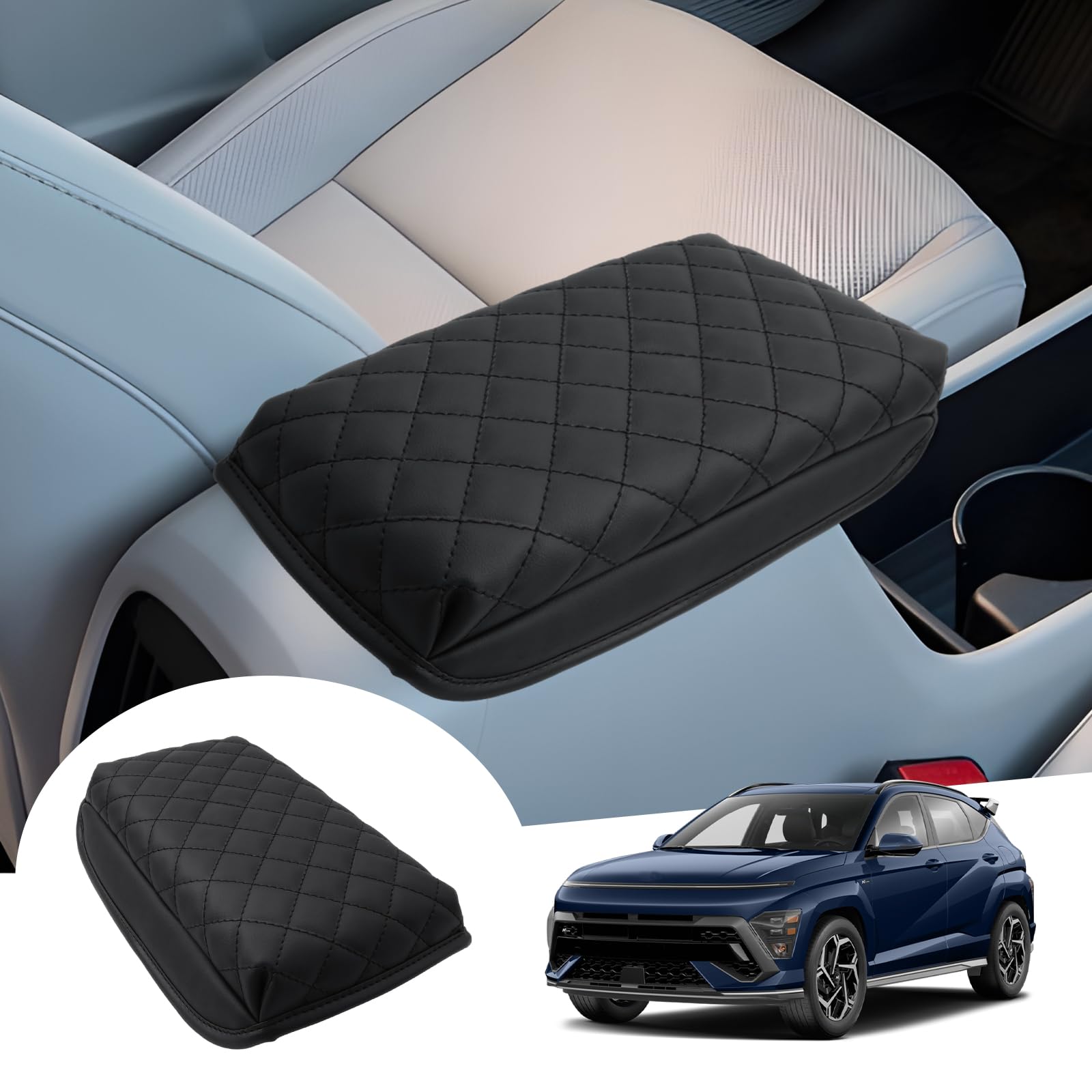 GAFAT Kona SX2 pokrowiec na podłokietnik środkowy do Hyundai Kona SX2 2024 2025, ochrona podłokietnika konsoli środkowej, tapicerka z mikrofibry, skóra poliuretanowa, zwiększona o 4 cm, pogrubiona