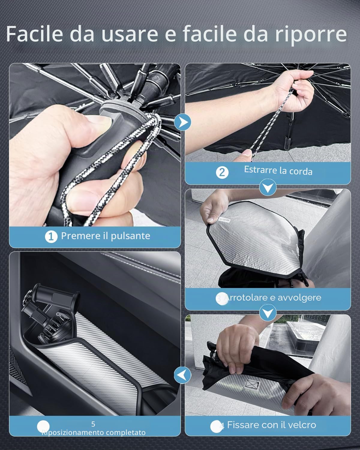 SKTU Parasole Parabrezza per Peugeot 208/e-208 2019-2025 2026 Cordino Design Pieghevole Parasole Protezione UV Protezione per Peugeot 208 Accessori Scheletro in fibra di carbonio